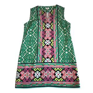 Wedding Guest Dress Size 14P Green Pink Shift Sleeveless Old Money Brunch Preppy